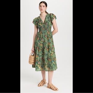 Trovata Birds of Paradis Kendall Dress in Evergreen Scallop Large